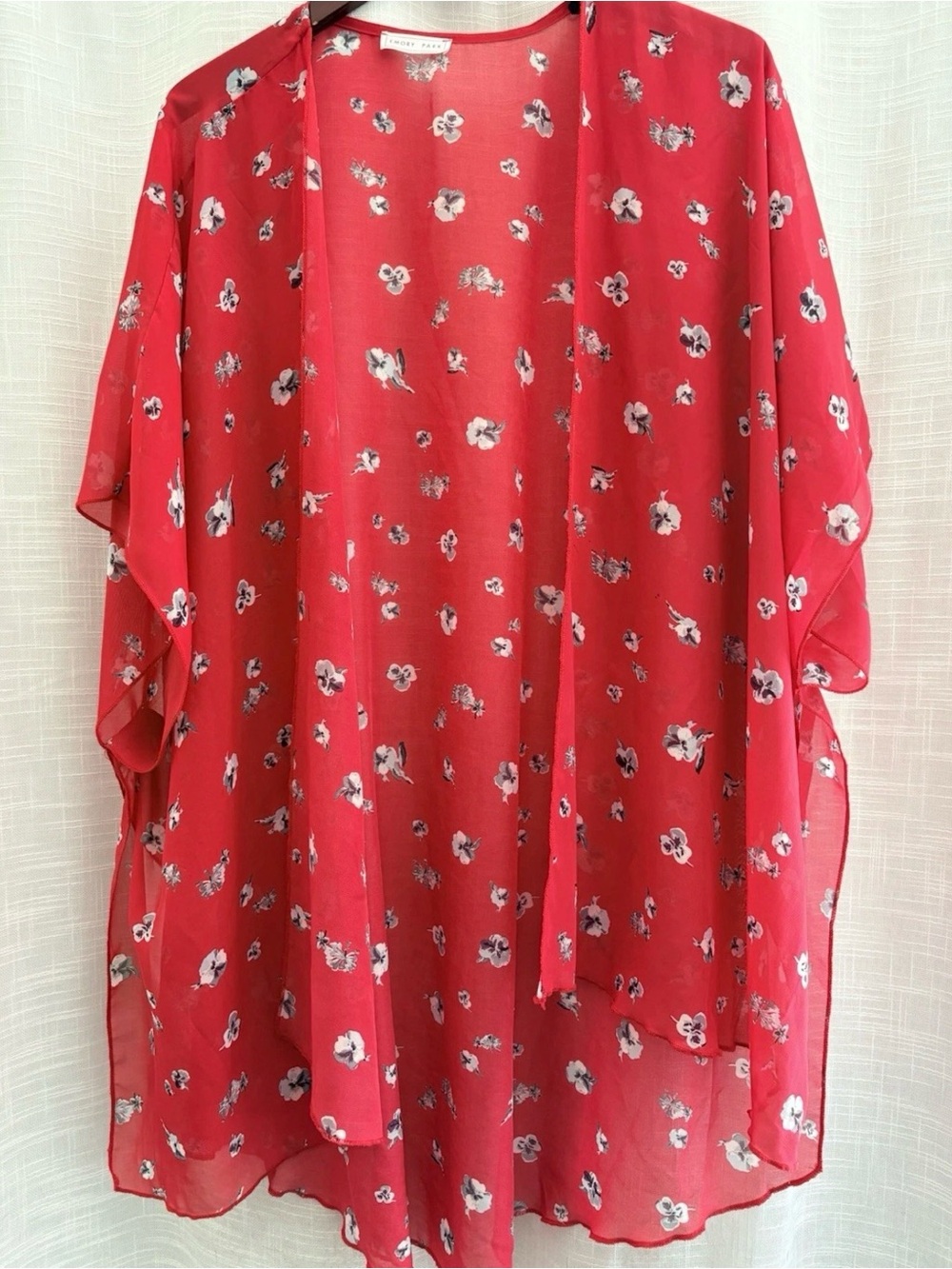 emory park Coral Floral Sheer Kimono